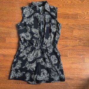Ann Taylor Navy and White Paisley Dress